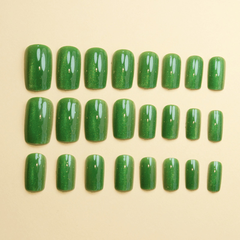 48 Pcs Dark Green Cat Eye Short Square Press on Nails, Elegant Daily Fake Nails