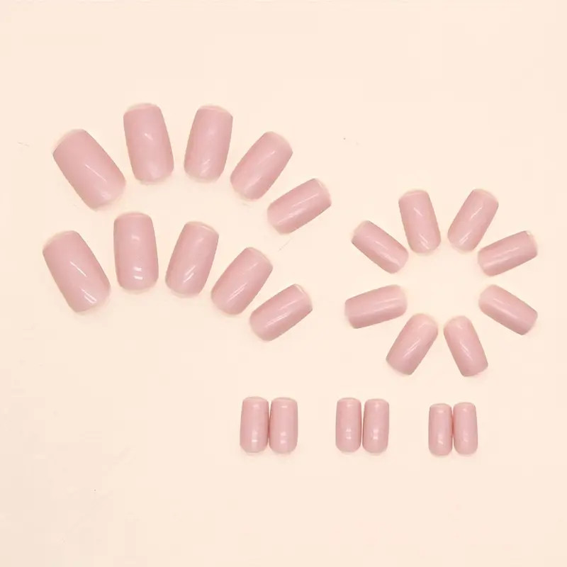24 uñas postizas cortas cuadradas rosas diseño de corazones lunares mate mujer
