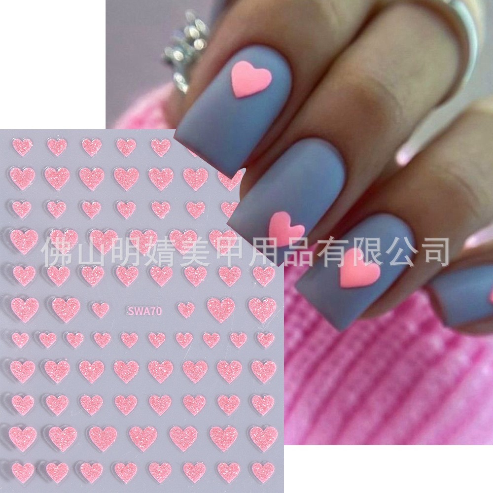 3 Sheets Nail Art Sticker Glitter Heart Valentine Decals Manicure DIY Peel NH28