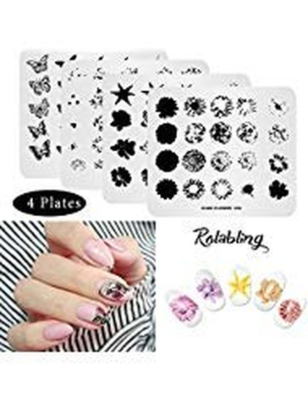 4 Pcs Nail Art Stamping Plate Set Spring Flower Nature Series Image Plates Na…