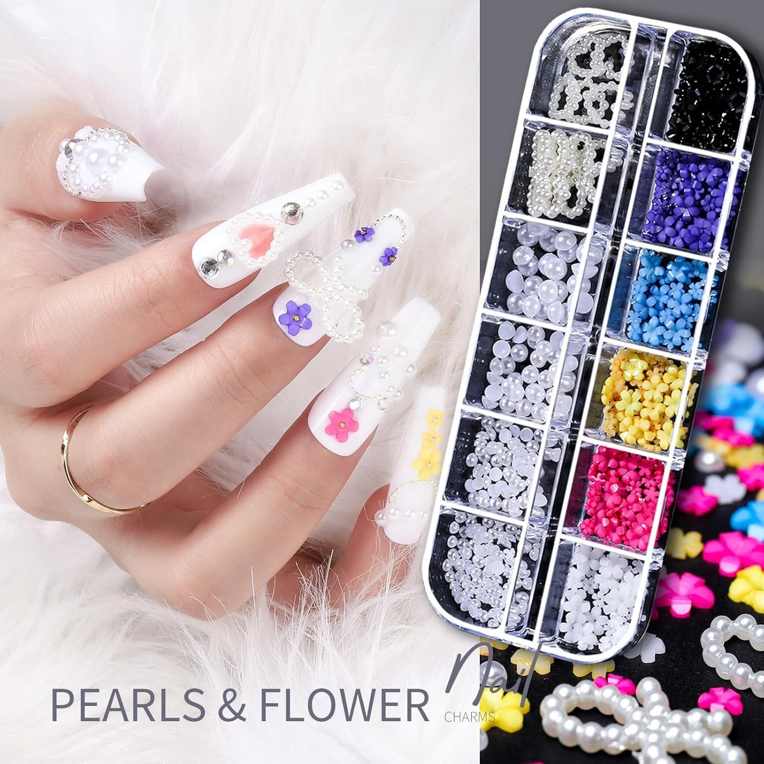 Crystal Nail Charms and Pearls with Gold Stickers for Creative Nail Designs