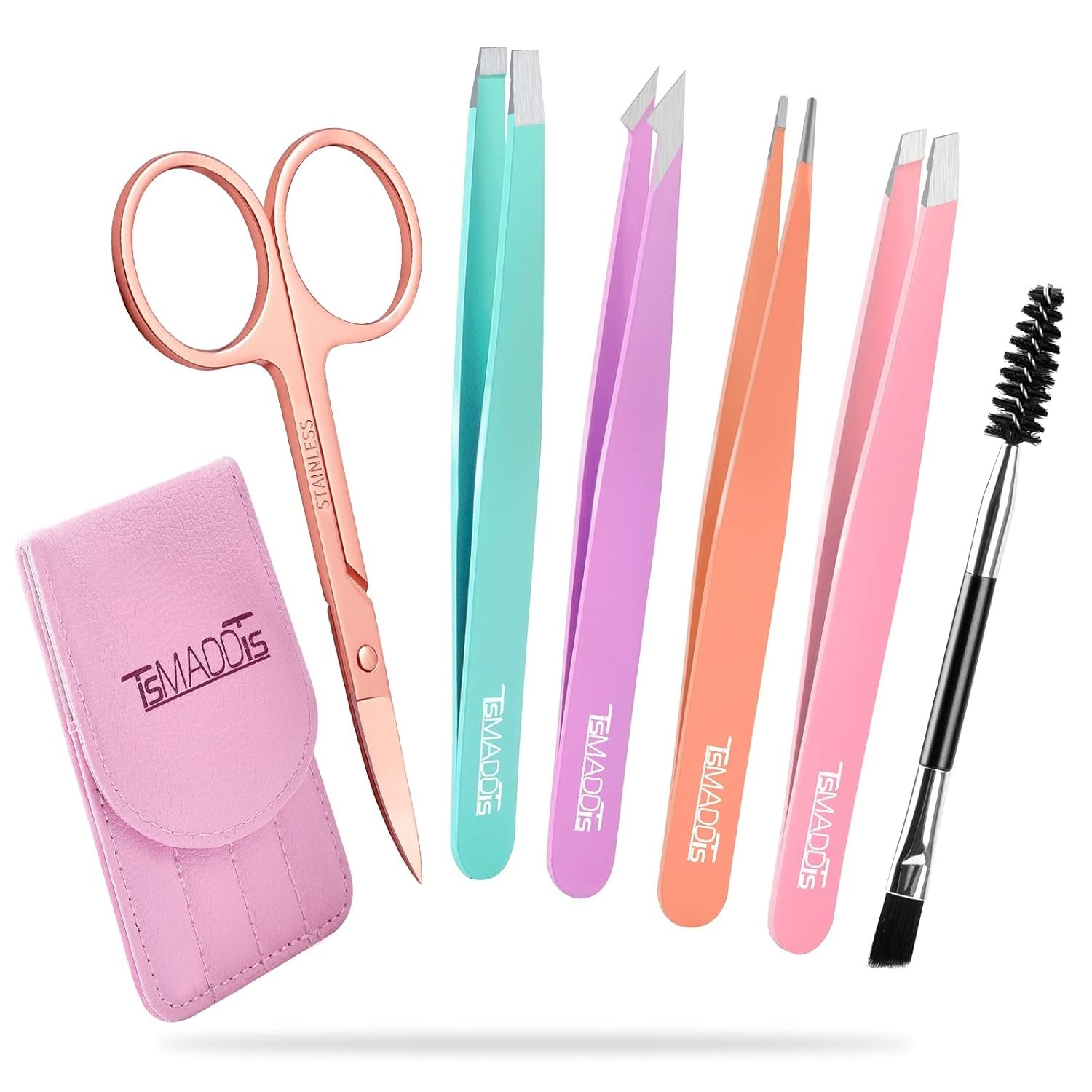 6 PCS Tweezers Set for Women, Eyebrow Tweezers with Curved Scissor w/ Case
