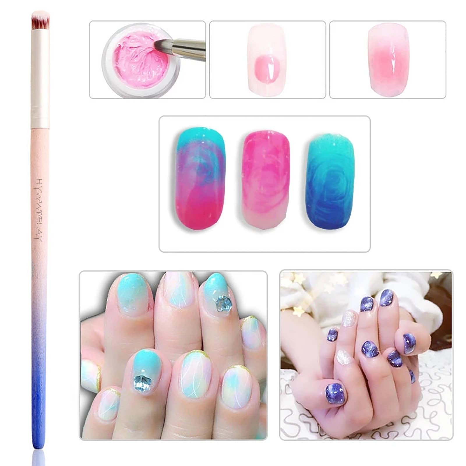 HYWWPFLAY 6pieces Ombre Nail Brush Wood Nail Pen Ombre Brush for Gel Nails