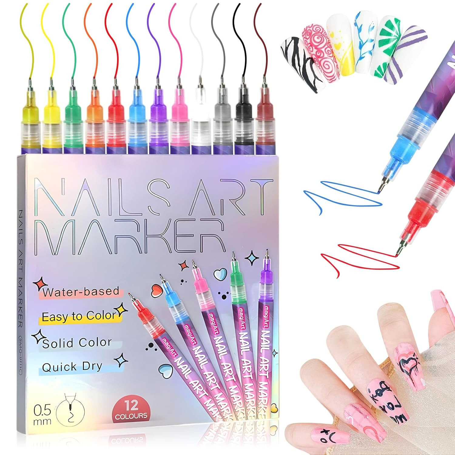 12-Color Nail Art Pen Set for Gel Nails – Quick Drying Markers and Liners