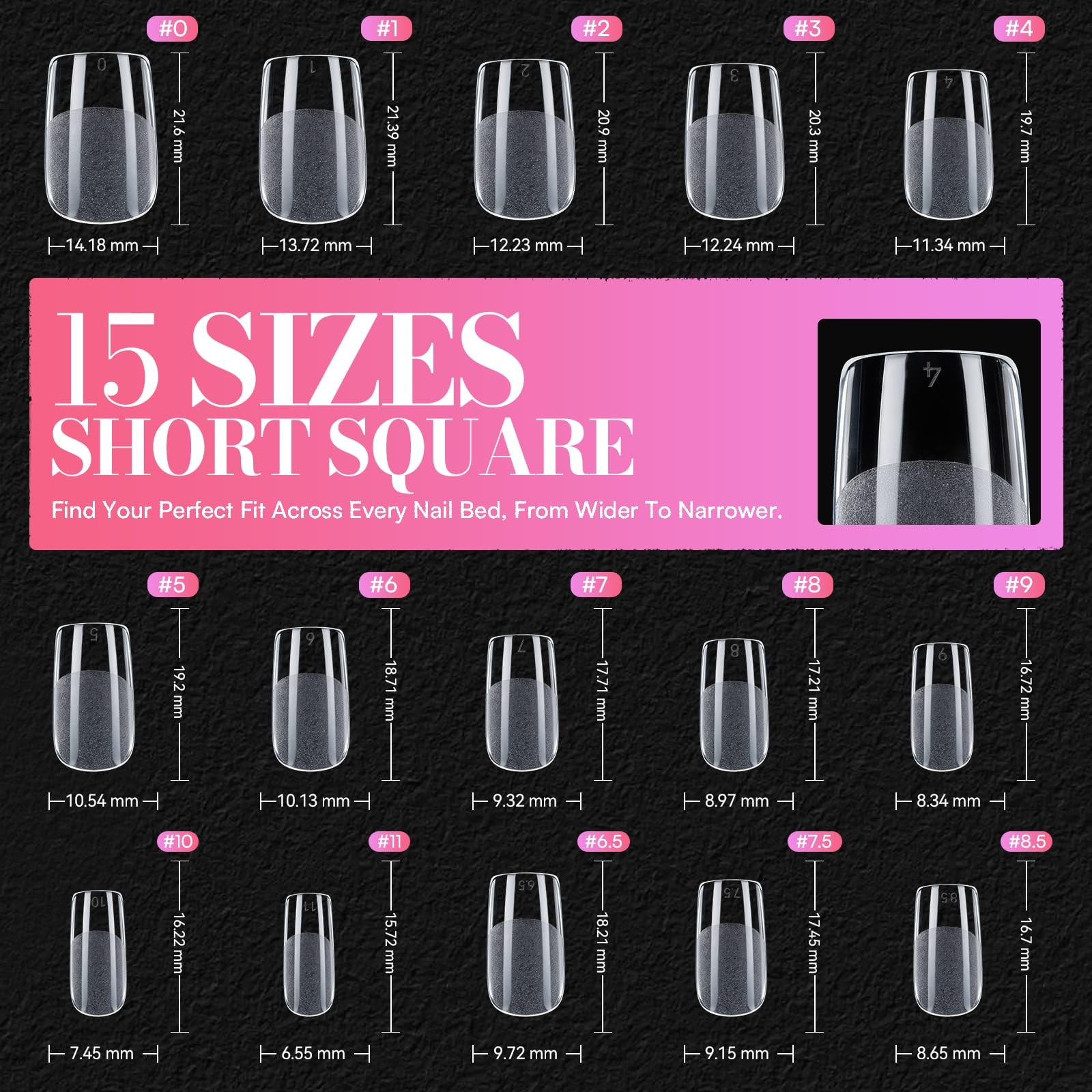 Makartt Short Square Nail Tips: 240PCS, 15 Sizes, Pre Shaped Short, Clear