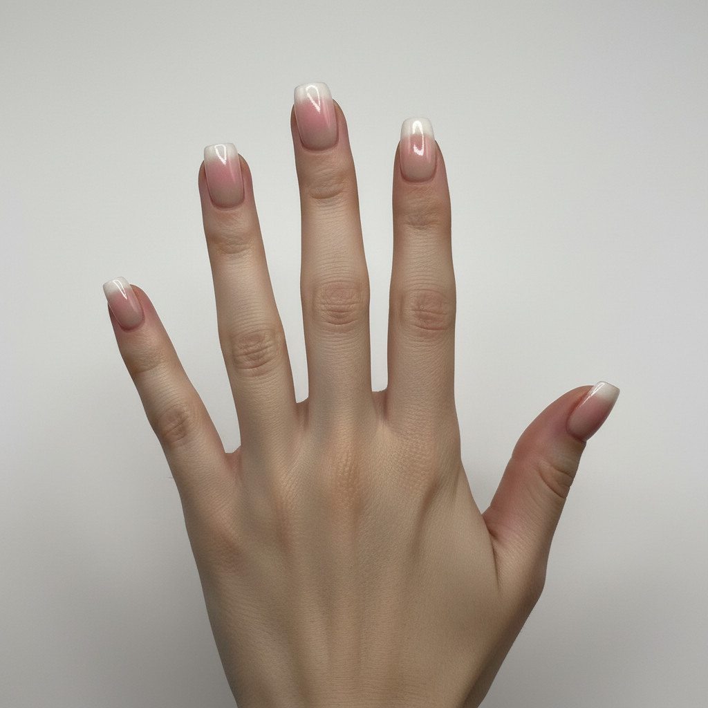 THE MIMO Press-On Nails Square – Nude to Pink Ombre Gradient, 24pcs Reusable Set