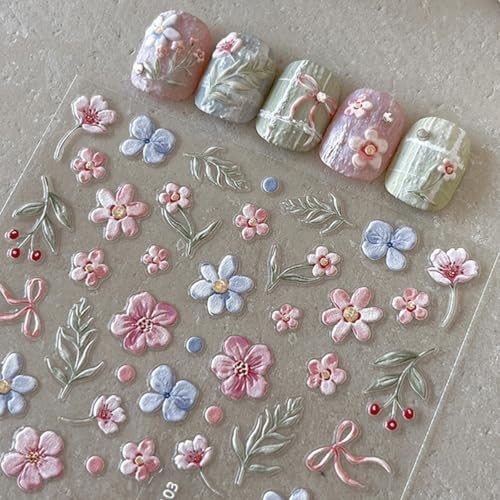 Flower Nail Stickers 5D Embossed Flower Nail Art Stickers Spring Style-27
