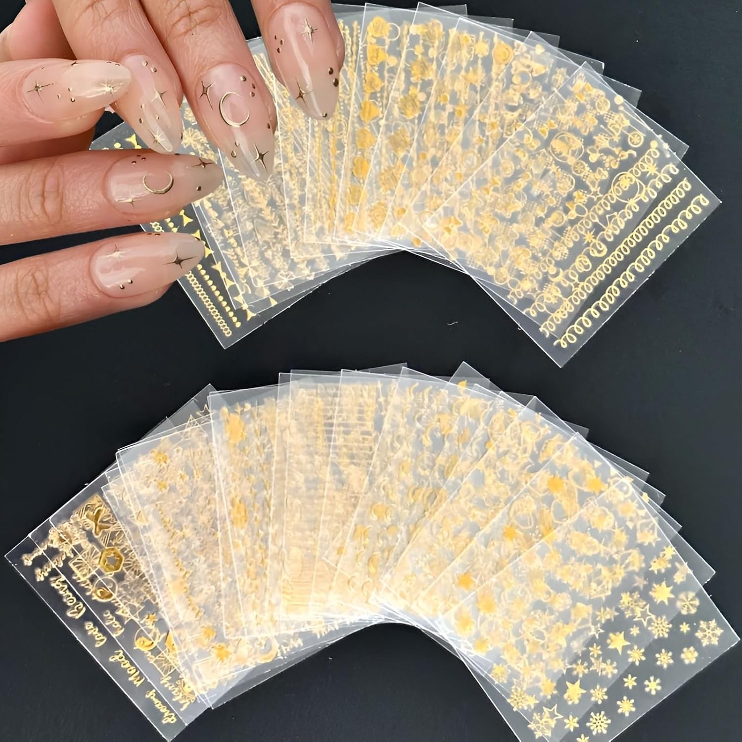 30 Sheets Gold Nail Art Stickers 3D Self-Adhesive Nail Decals Gold Line Star Nai