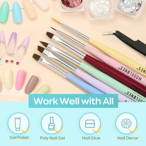 Nail Art Brush Set, Nail Art Tools with Nail Polish Brush, Nail Extension Gel