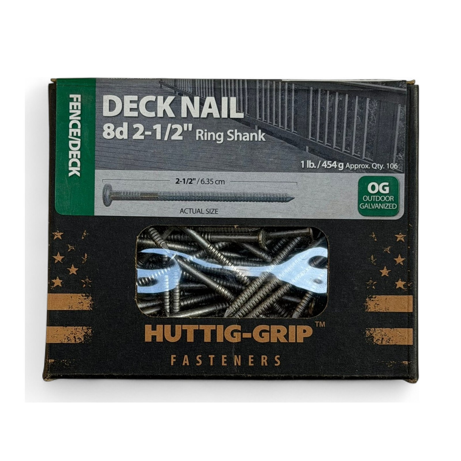 4lbs (4 x 1lb box) Huttig-Grip 8d 2-1/2in Ring Shank Deck Nails Galvanized