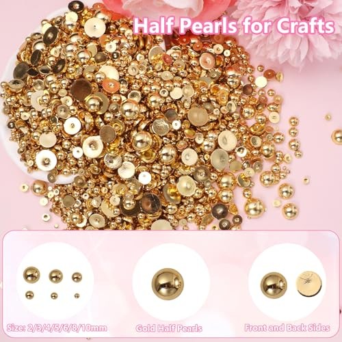 Gold Pearls for Crafting, Flatback Half Round Gold Pearl for Nails, 7 Set-1