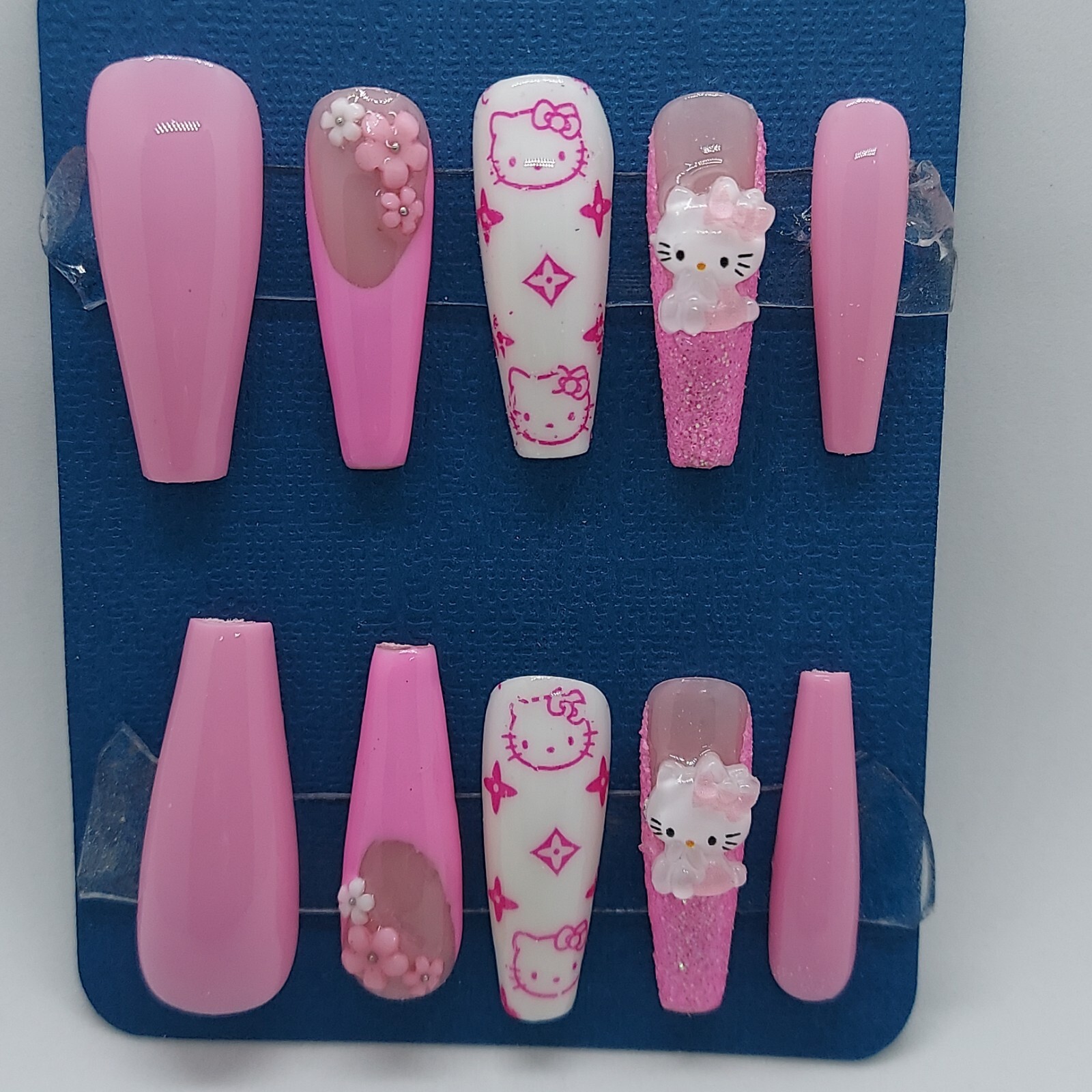 Pink Kawaii Hello Kitty Hello Kitty Foil Nails Pink French Nails Y2K Nails