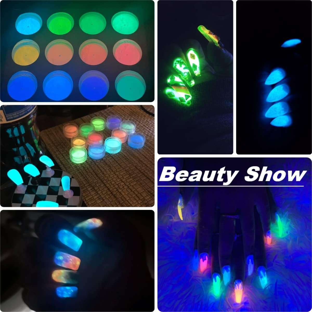 Professional Glow in the Dark Nail Glitter – 12 Color Pack for Creative Designs