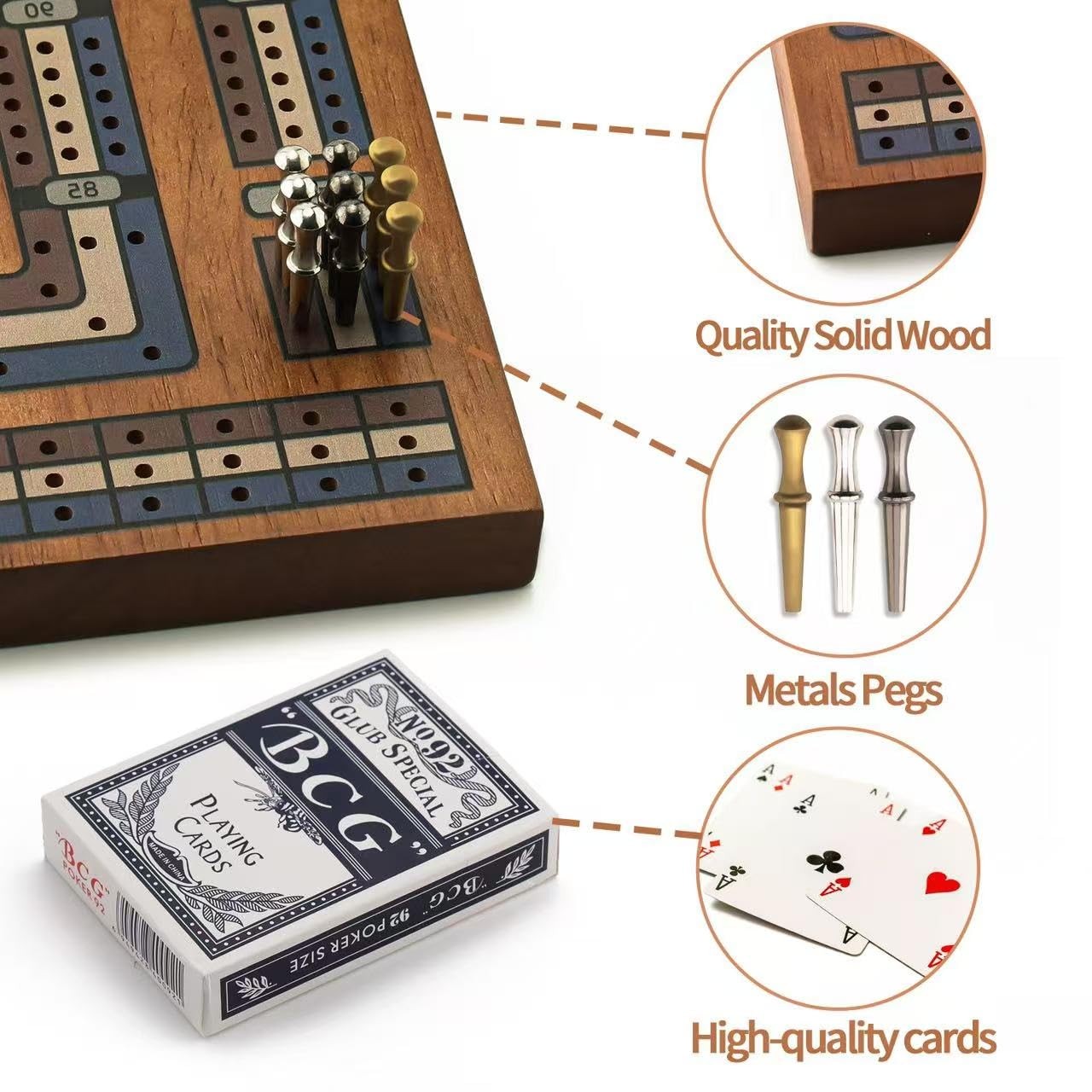 Wooden Cribbage Board Game Set, Travel 1.7 x 14 x 0.1 inches, Walnut Color
