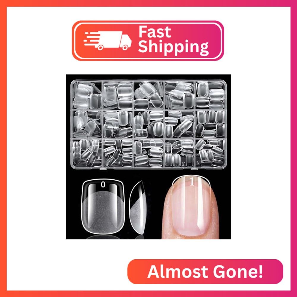 300pc Extra Short Square Gel Nail Tips Clear Fake Nail, XS Clear Press on Nails