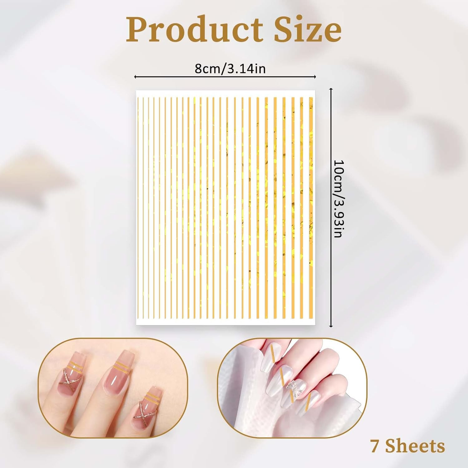 7 Sheets Line Nail Art Stickers Gold and Silver, Metallic Nail Striping for Wome