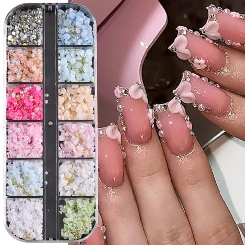 12 Grids Flowers Nail Charms 3D Resin Colorful Petals Charms for Acrylic Nails