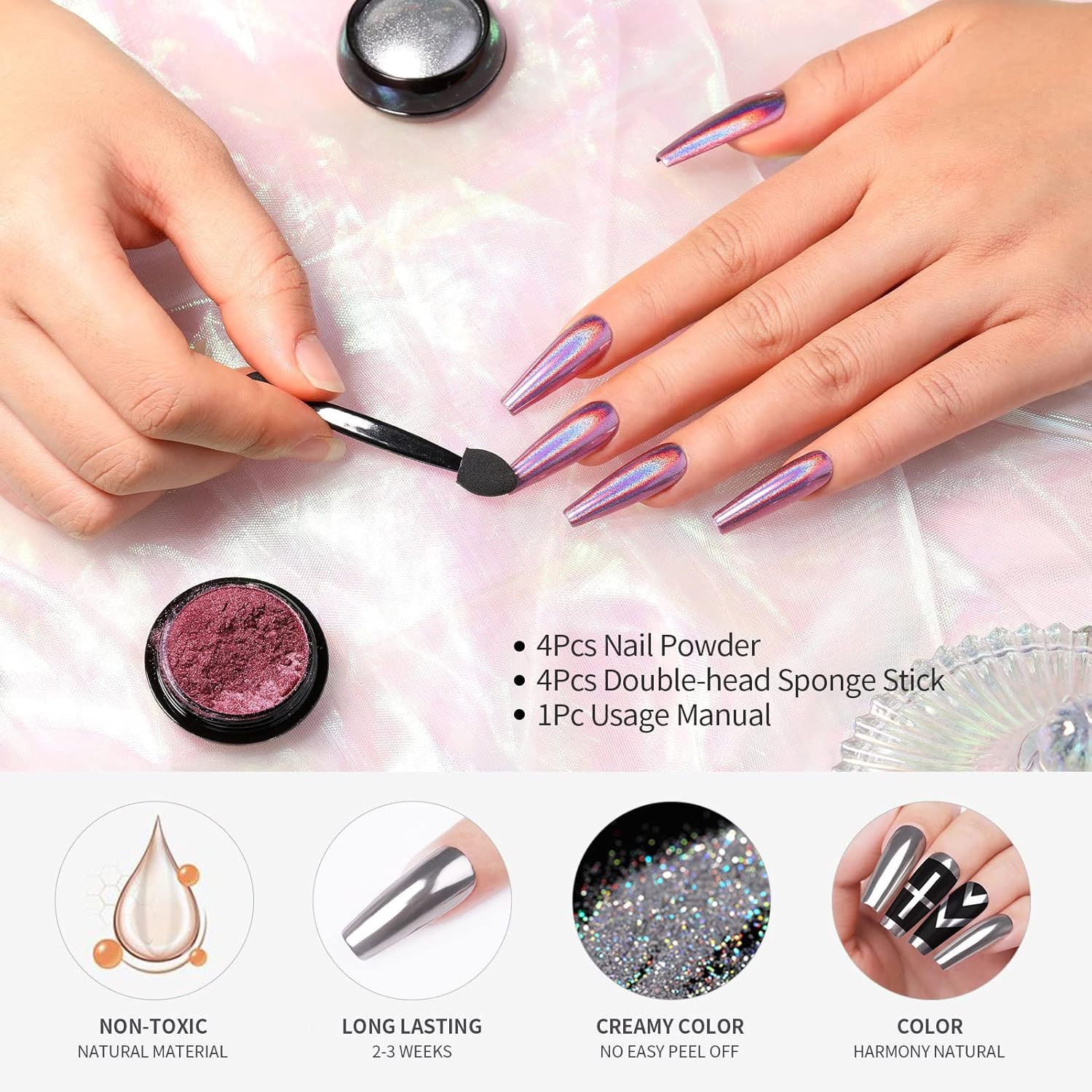 Chrome Nail Powder Metallic Mirror Powder Holographic Pigment | Powder Manicure