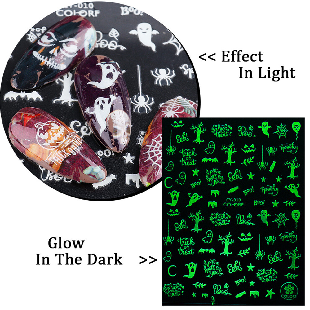 Luminous Halloween 3D Nail Stickers Glow In Dark Design Decals Nail Decoration