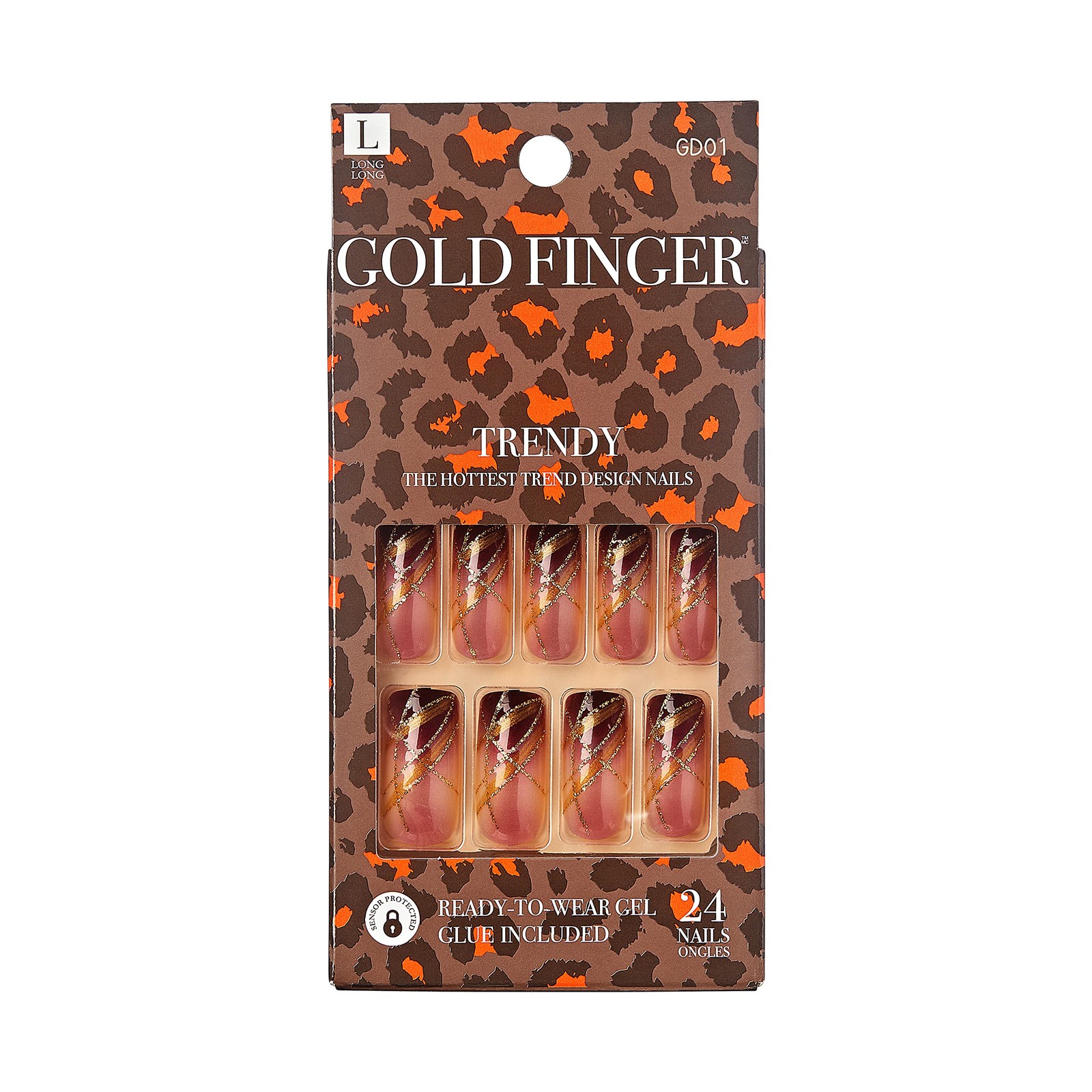 Gold Finger Gel Glam Press on Nail Dark Brown Glitter French Full Cover Luxur…