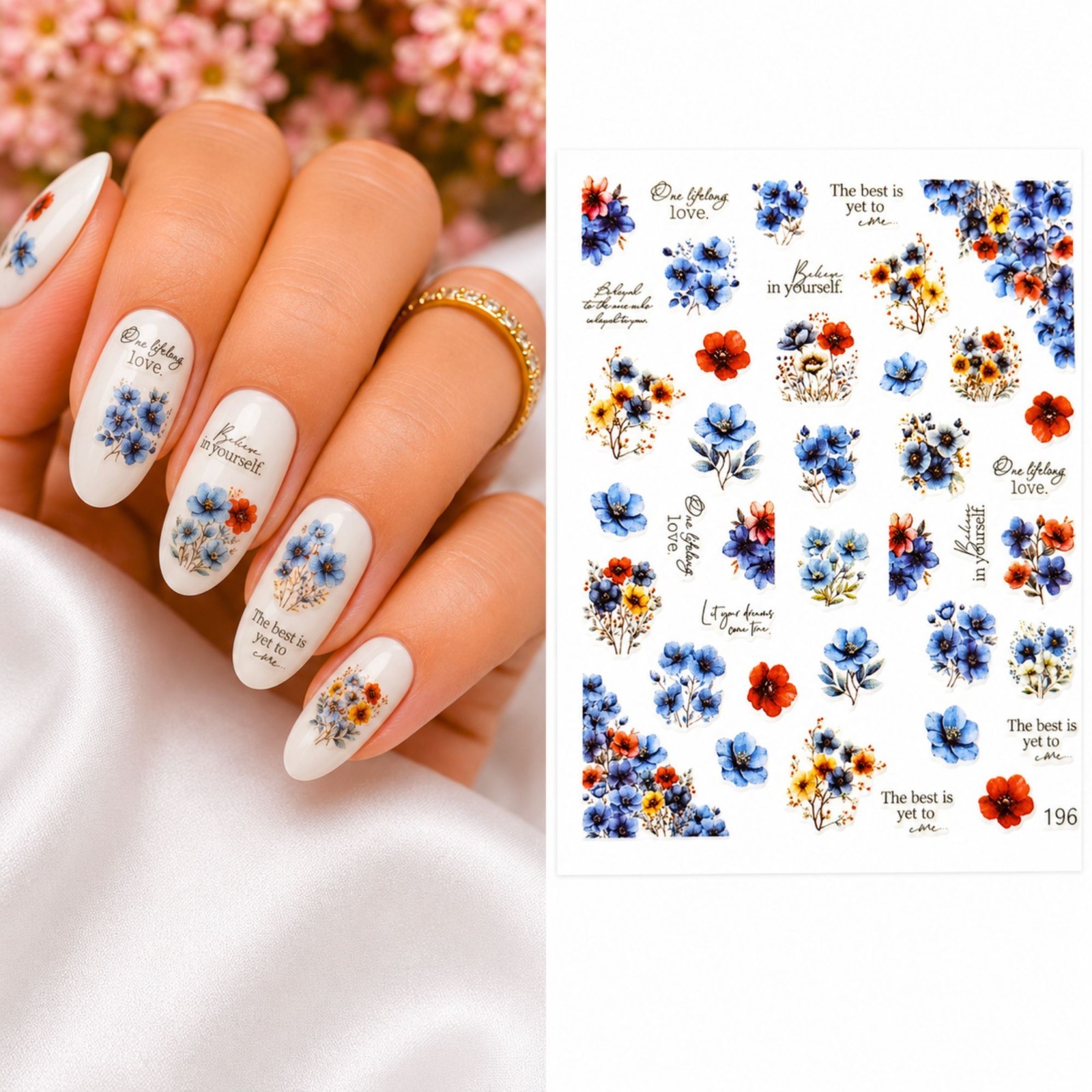 Blue Flower Water Transfer Nail Sticker Spring Nail Art Decals DIY Manicure Gift