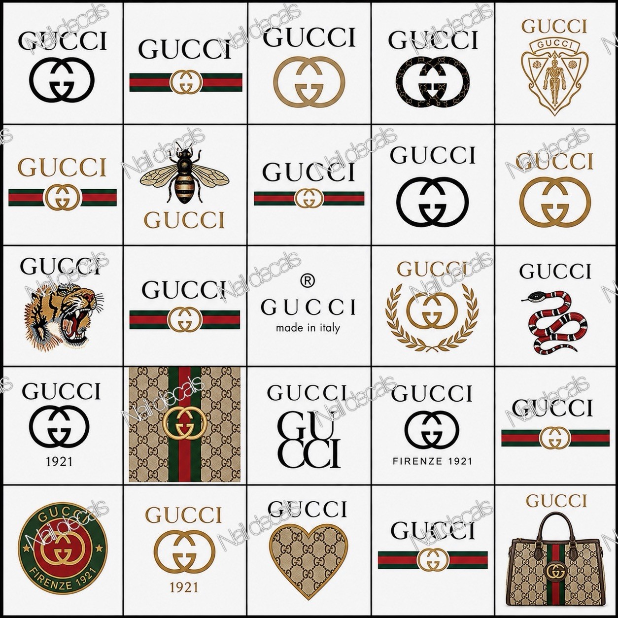 Gucci Nail Decals Clear Waterslide Transfer Set of 50 + Instructions