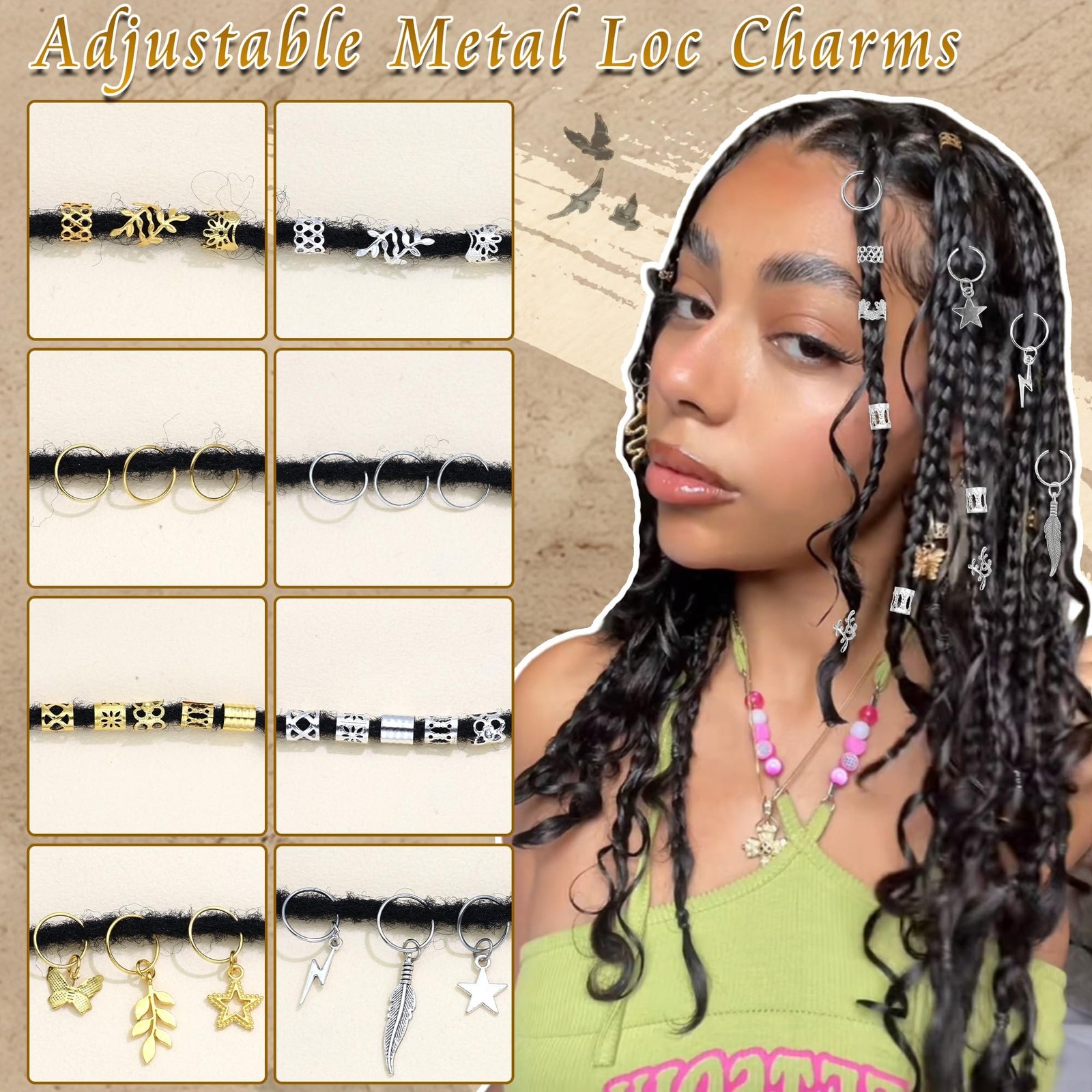 292PCS Hair Jewelry for Braids Gold Silver Loc Charms Dreadlock Braids Clips …