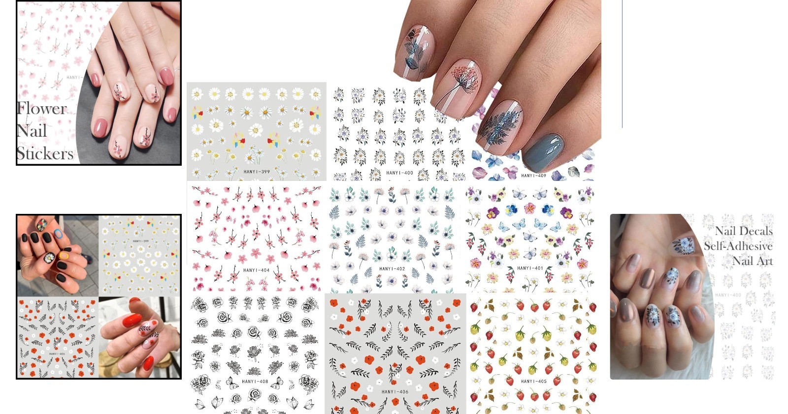 Elegant 9 Sheets of Self-Adhesive Floral Nail Art – Perfect for Summer