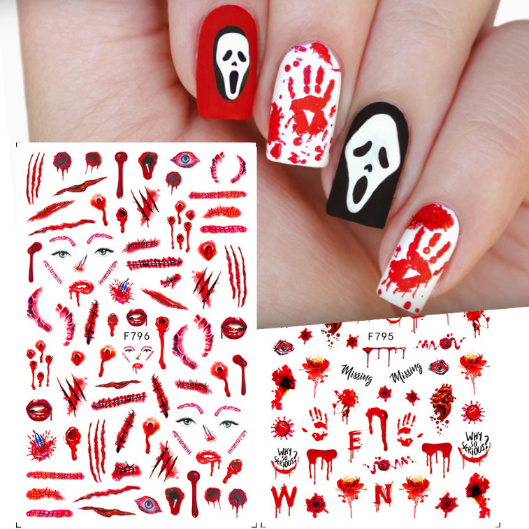 Halloween Nail Decal Sticker Clown Ride Die Joker Bloody Skull Evil Pumpkin NH13