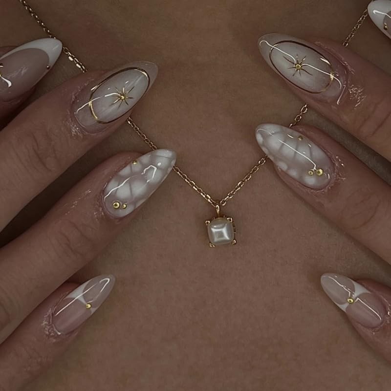 evpct Bohemian Nude White Tip Medium Almond Press On Nails