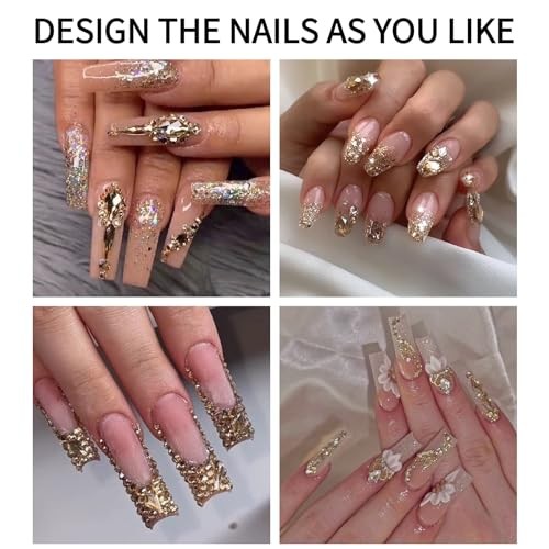 1 Box Nail Art Rhinestones Multi Shapes 3D Flatback Bedazzling Champagne Gold