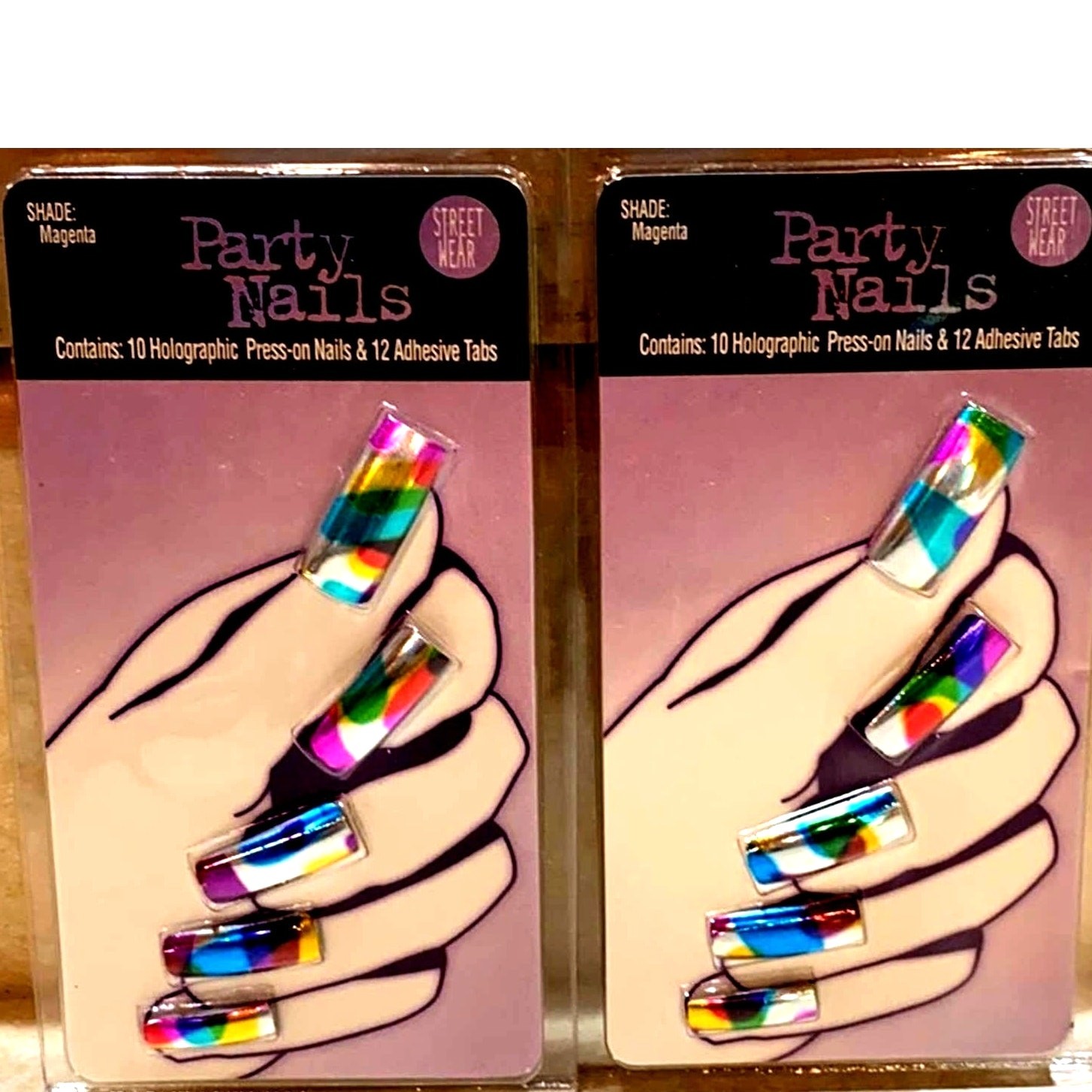 Holographic Press On Nails 2 Sets Multi-Color Party Tie Dye 20 Nails 24 Tabs New