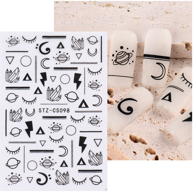 3D Holographic Black Butterfly Abstract Face Line Nail Stickers Decal DIY NS7