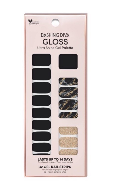 Set Of 2 Dashing Diva Gloss Ultra Shine Gel Nail Strips In Black Obsidian 64 CT