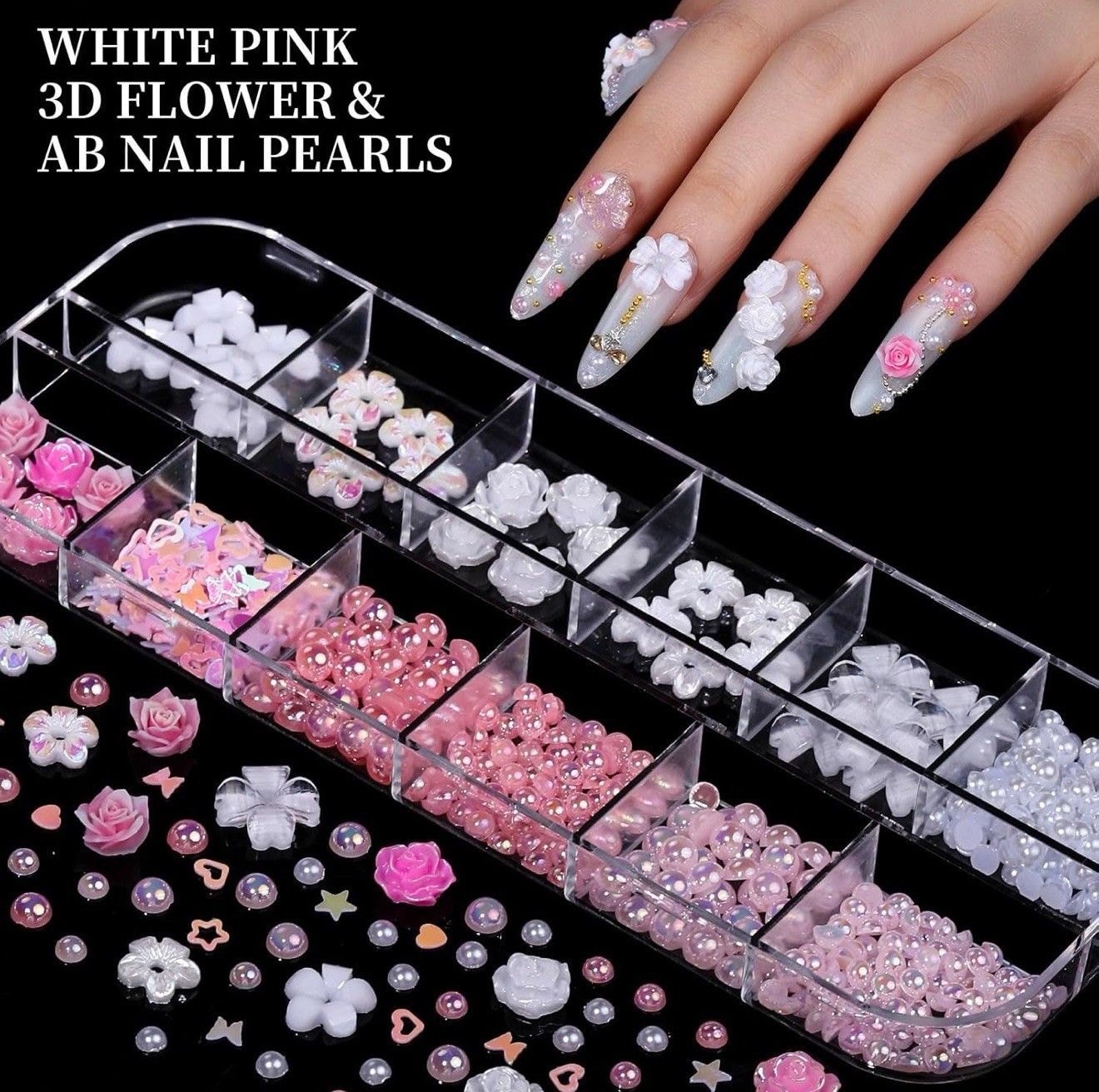 Nail Charms, Nail Rhinestones Kit with 8 Boxes of Nail Gems, 3D Charms for Nails