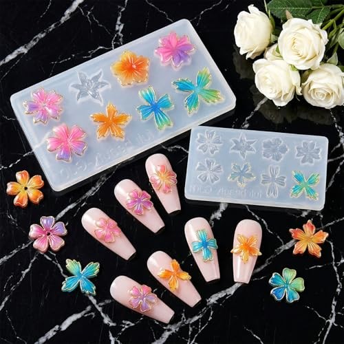 3D Flower Mold for Nails, 2 Pcs Silicone Nail Art Molds with 8 Floral Designs,