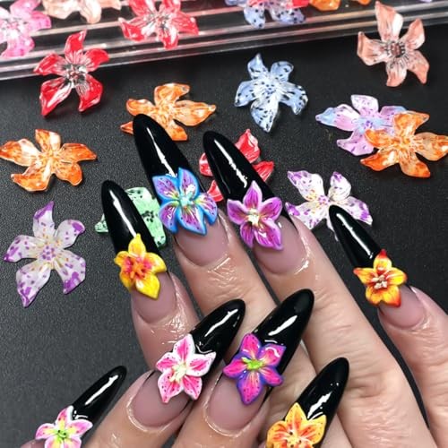 100PCS Nail Charms Acrylic Flower Nail Art Decorations 3D Lily Hibiscus Floral
