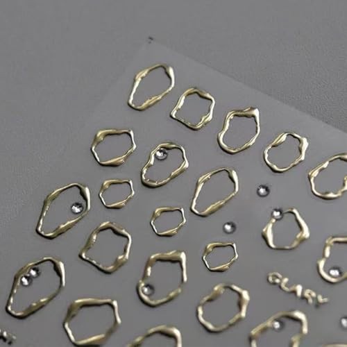 2 Sheets Metallic Nail Stickers Gold Silver Irregular Metallic Irregular Line-5