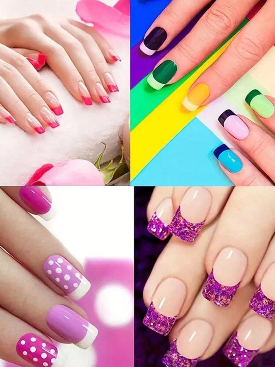 6 Sheets/288pcs French Style Nail Art Stickers With Stripe Guidelines