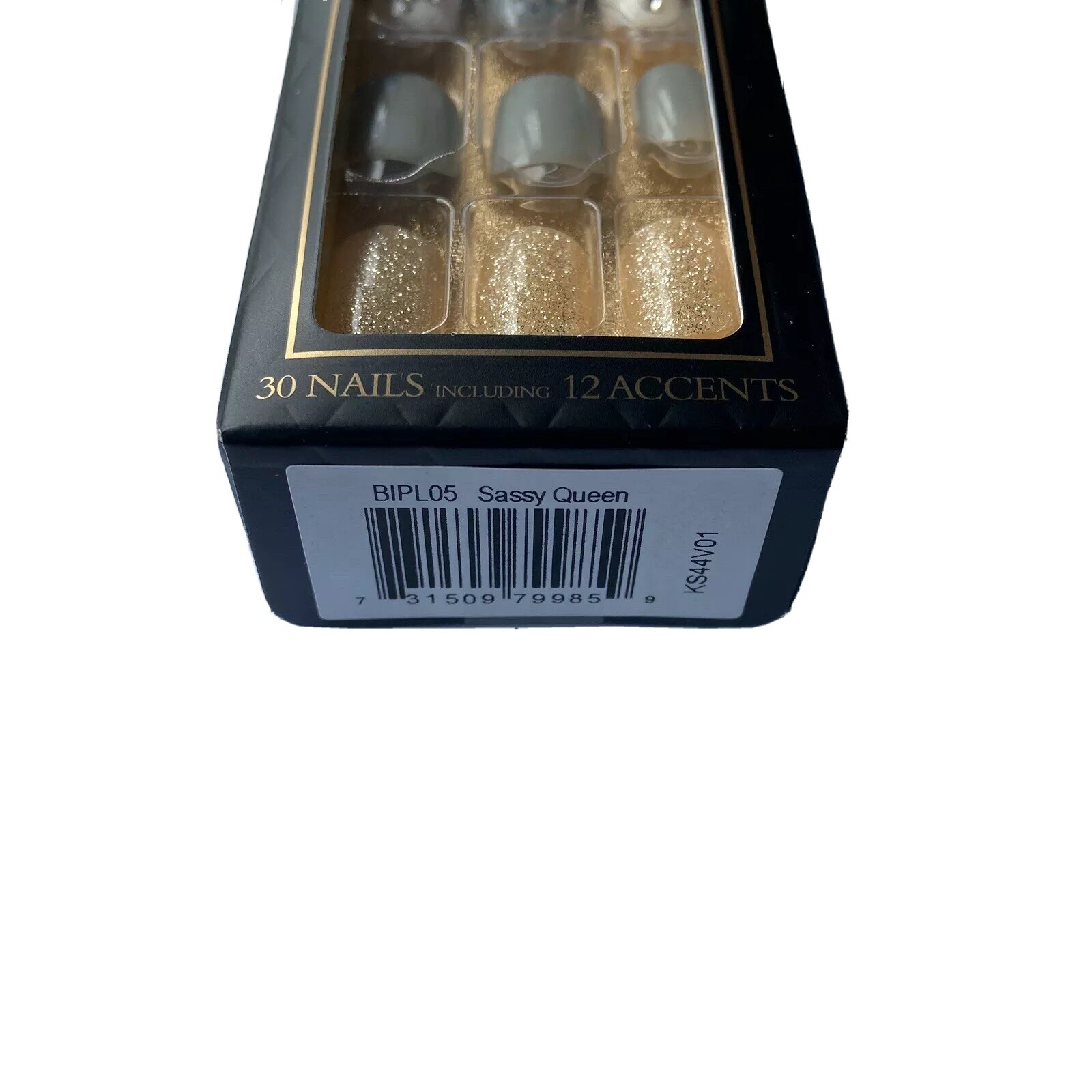 NEW Kiss Nails Impress Press On Manicure Short Gel Gray White Glitter Couture
