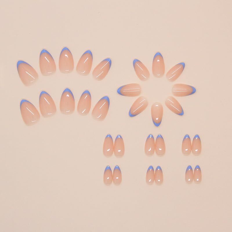 French Tips Press on Nails Short Almond Fake Nails 1 Fl Oz (Pack of 24) Style-6