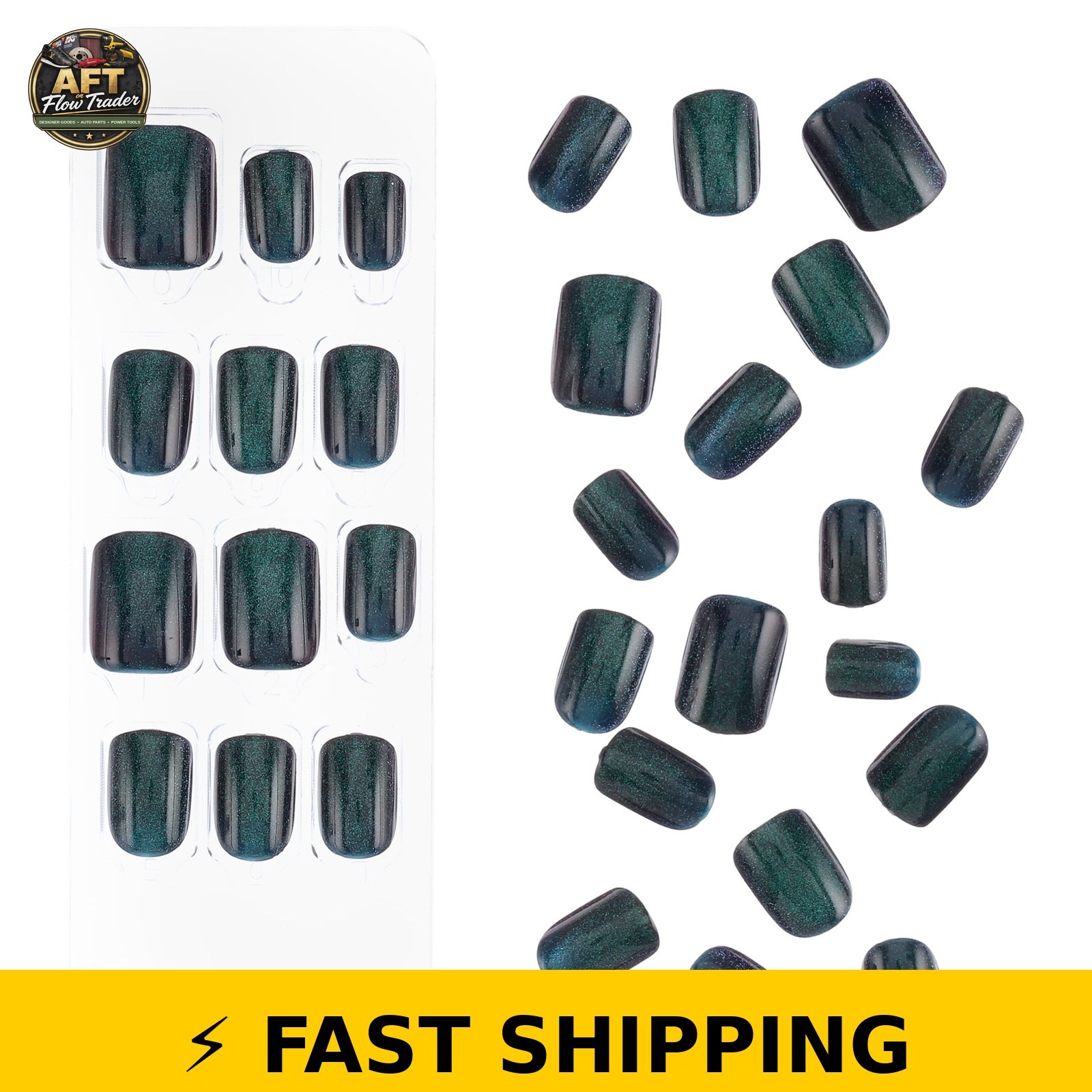 Kiss Impress Color FX Short Square Oval Press on Nails, Green