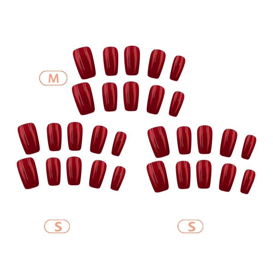 48 Pcs Solid Wine Red Glossy Coffin Press on Nails, Elegant Nude Fake Nails