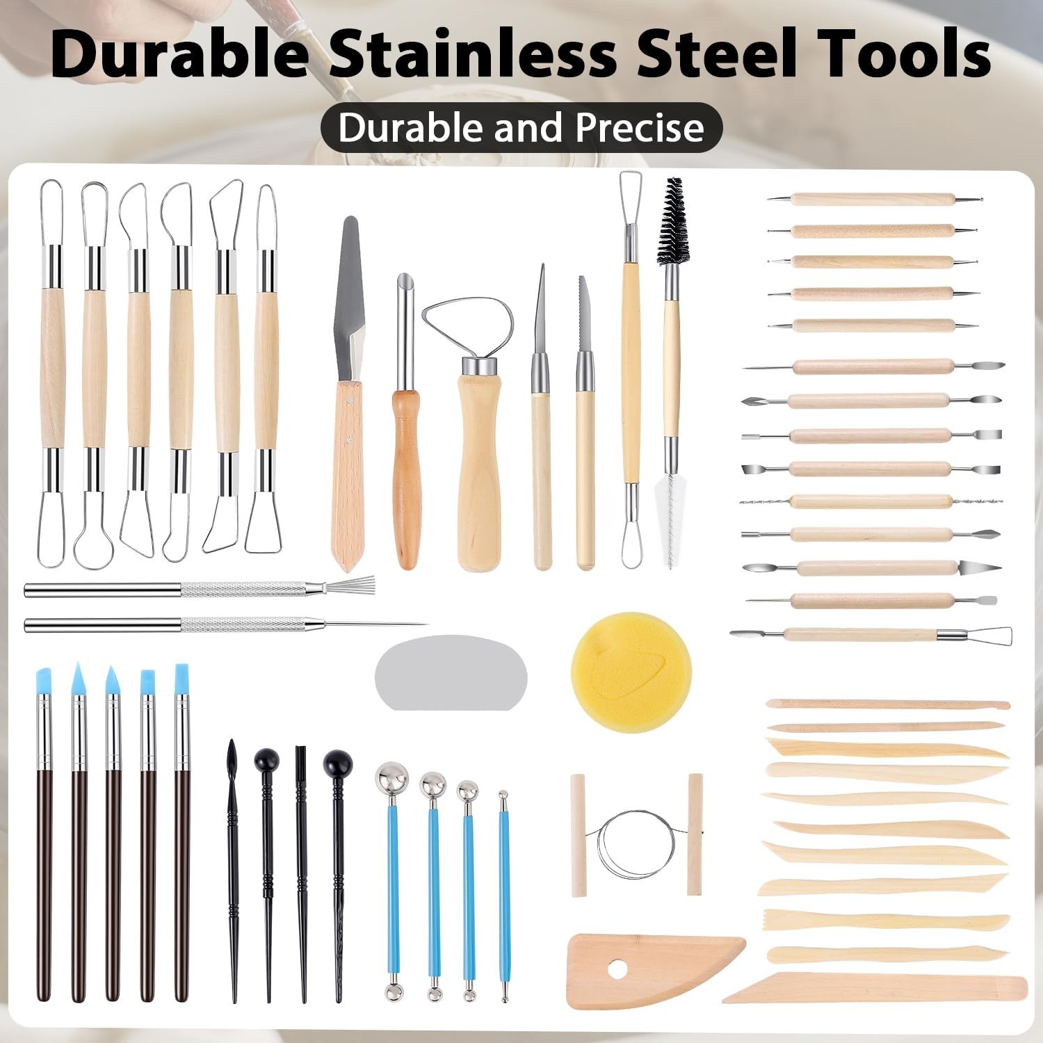Tovotum 57PCS Pottery Sculpting Tools Ceramic Clay Carving Tools Set for Begi…