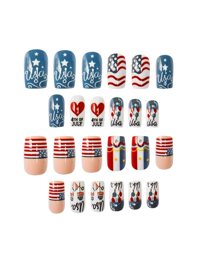 Fashion Striped Love Square Press On Nails Independence Day Style Wholesale
