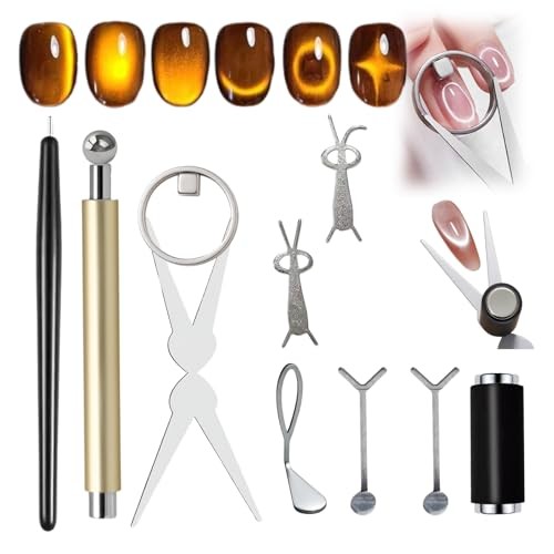 8-in-1 Cat Eye Magnet Set for Nails, French, Circular Hole, Heart Yellow Sets