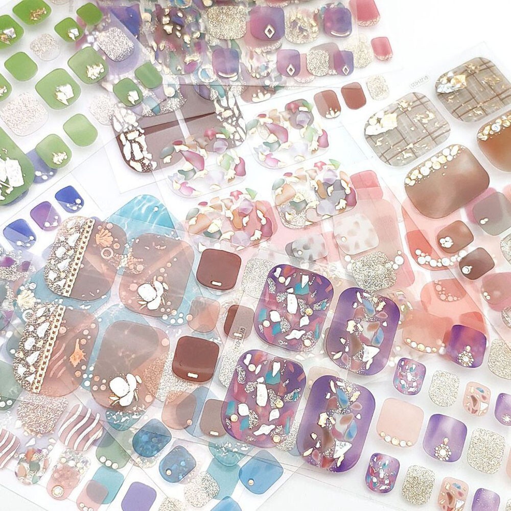 22 Tips Nail Art Glitter Flower Toe Nail Wraps Full Cover Polish Foot Stickers ✔