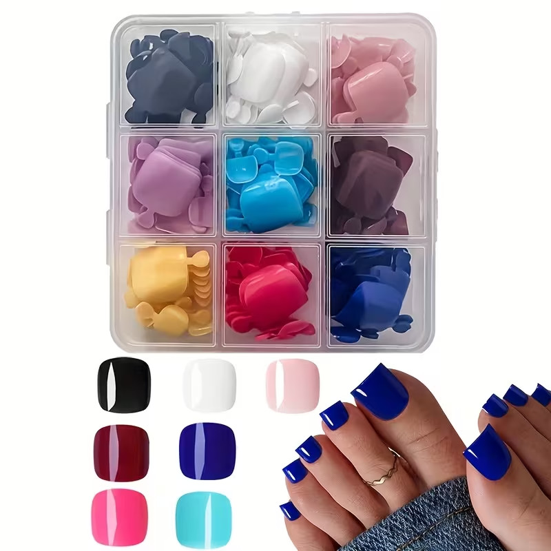 216 pcs Acrylic Foot Nail Full Coverage Nail Stickers, 9 Colors, Summer Colors