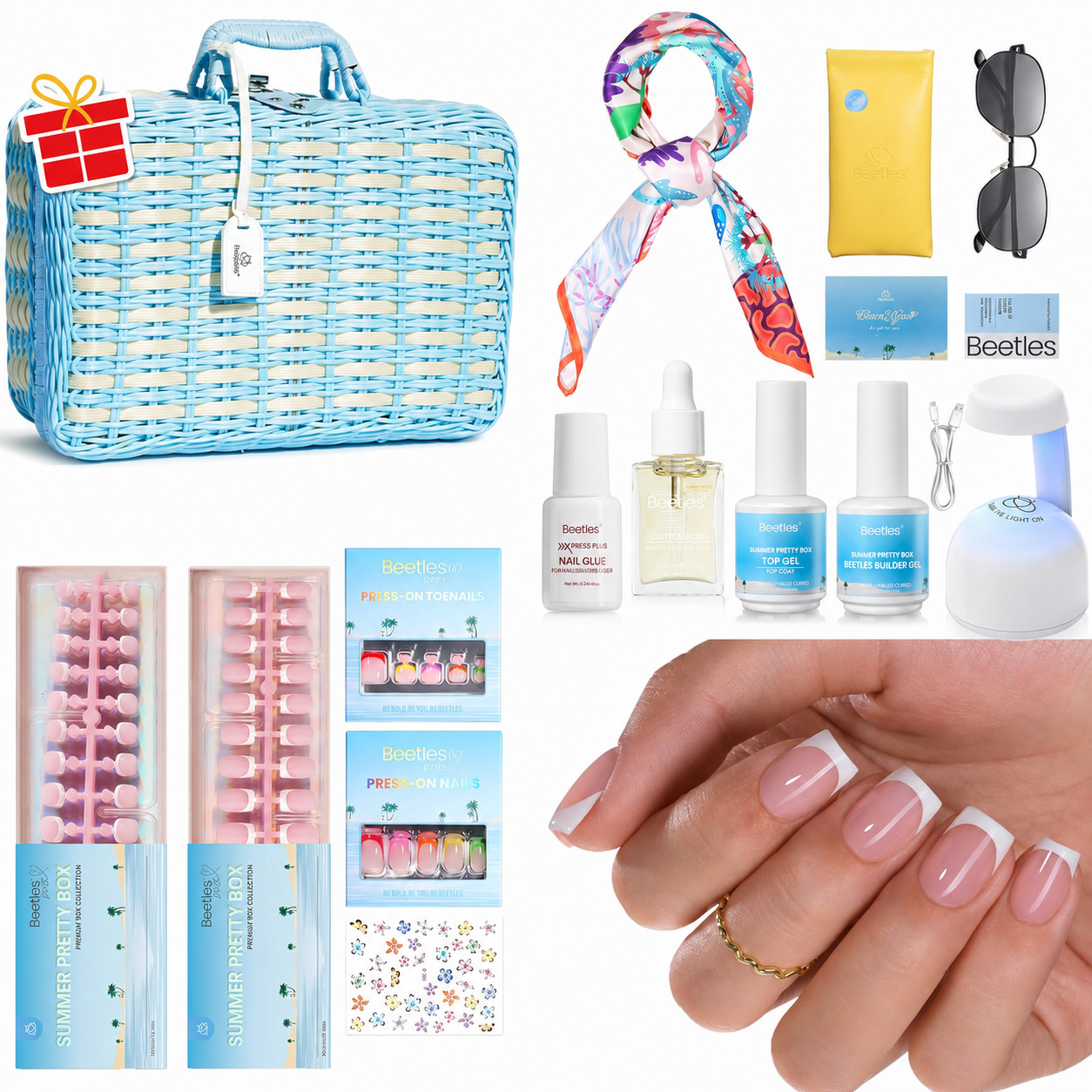 Beetles X Press on Nails Kit French Tips with Nail Gels and Tools Best Gift