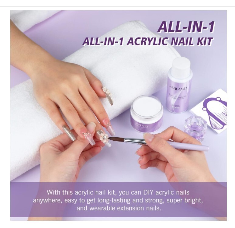 SAVILAND Acrylic Nail Kit – Clear Powder & Liquid Set With Brush, Forms, Tools f
